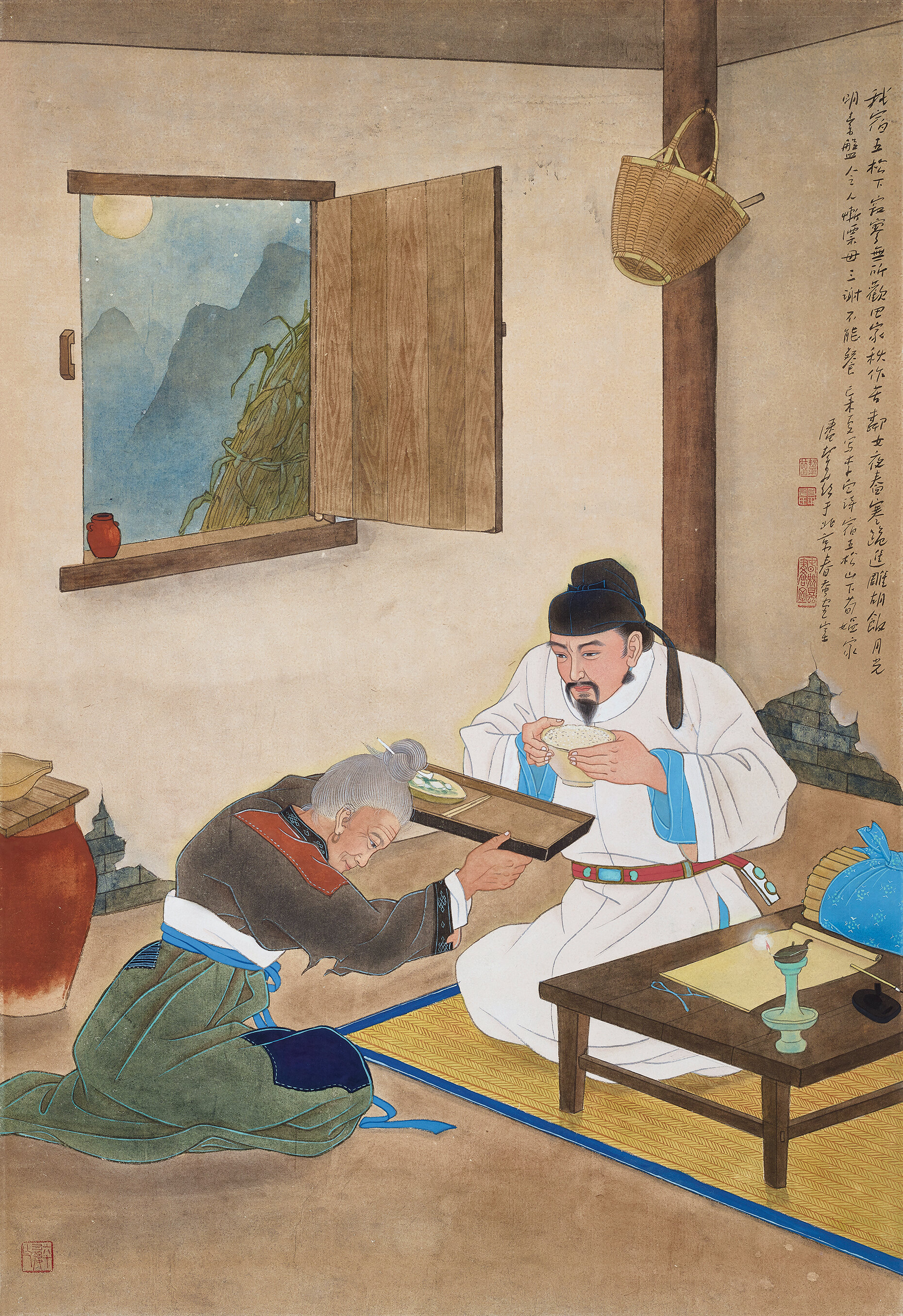 己未夏写李白诗《宿五松山下荀媪家》潘絜兹于北京春蚕画室