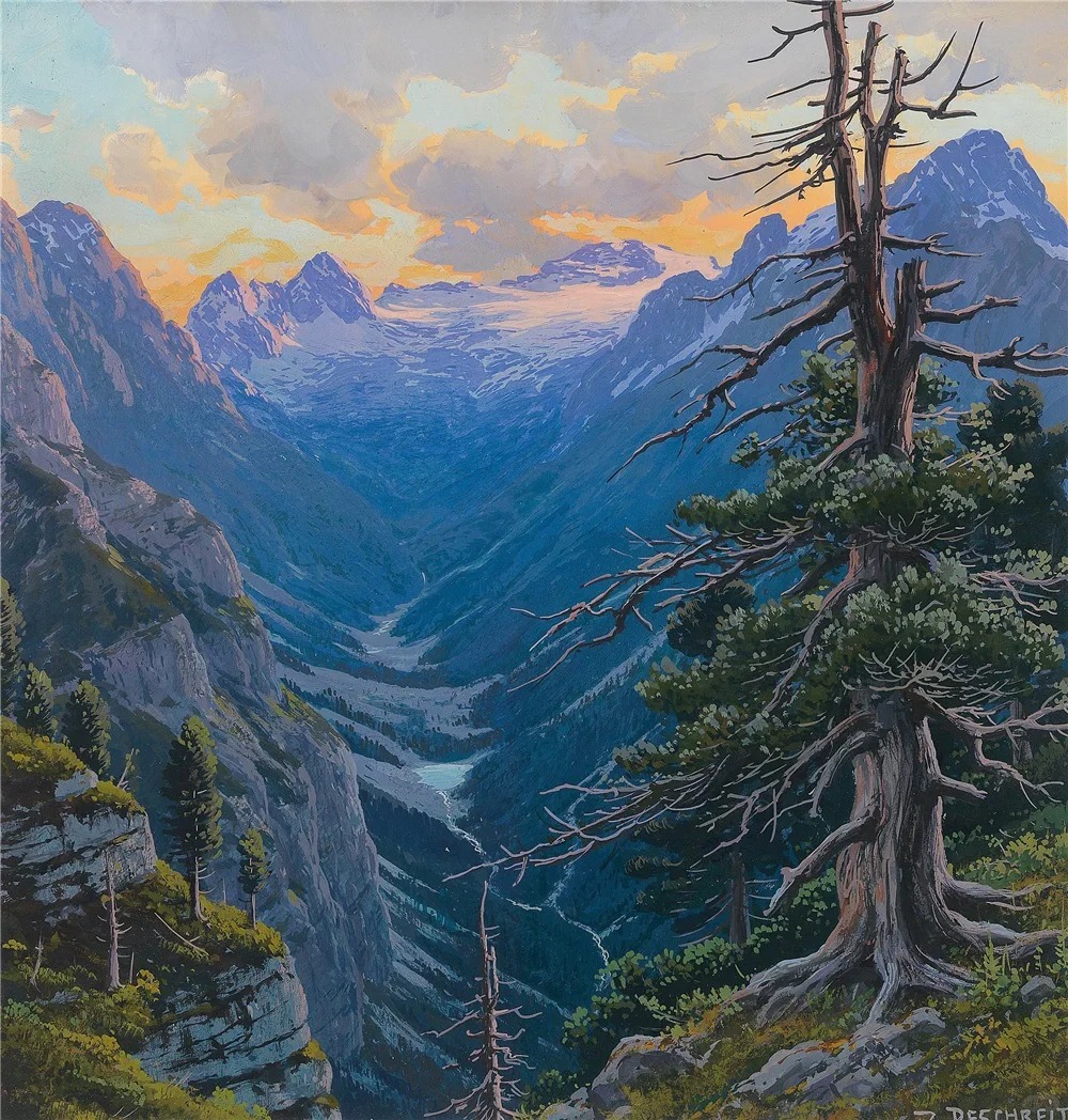 德国艺术家鲁道夫·雷施雷特尔笔下壮阔的水粉风景画