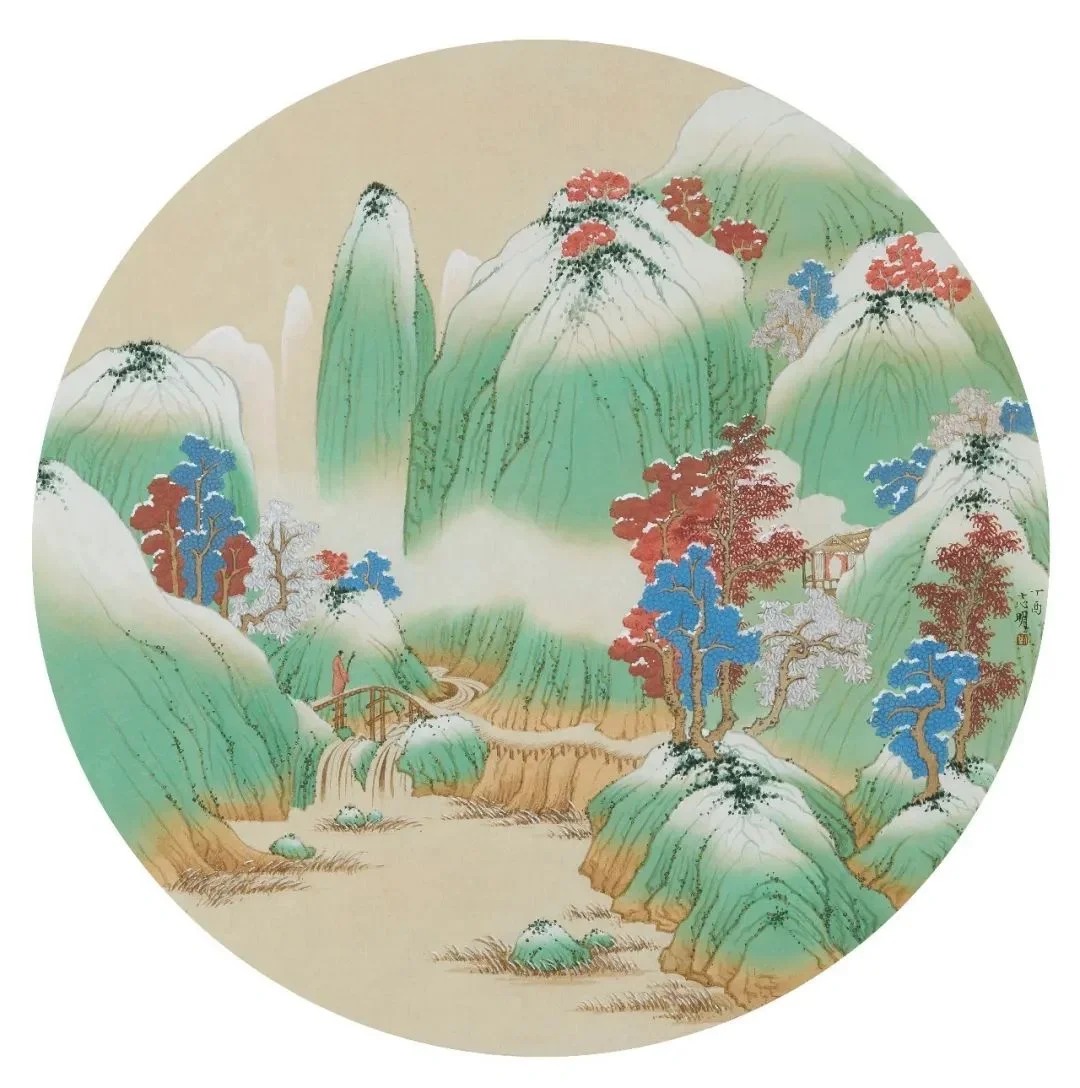 清新俊逸的青绿山水扇面