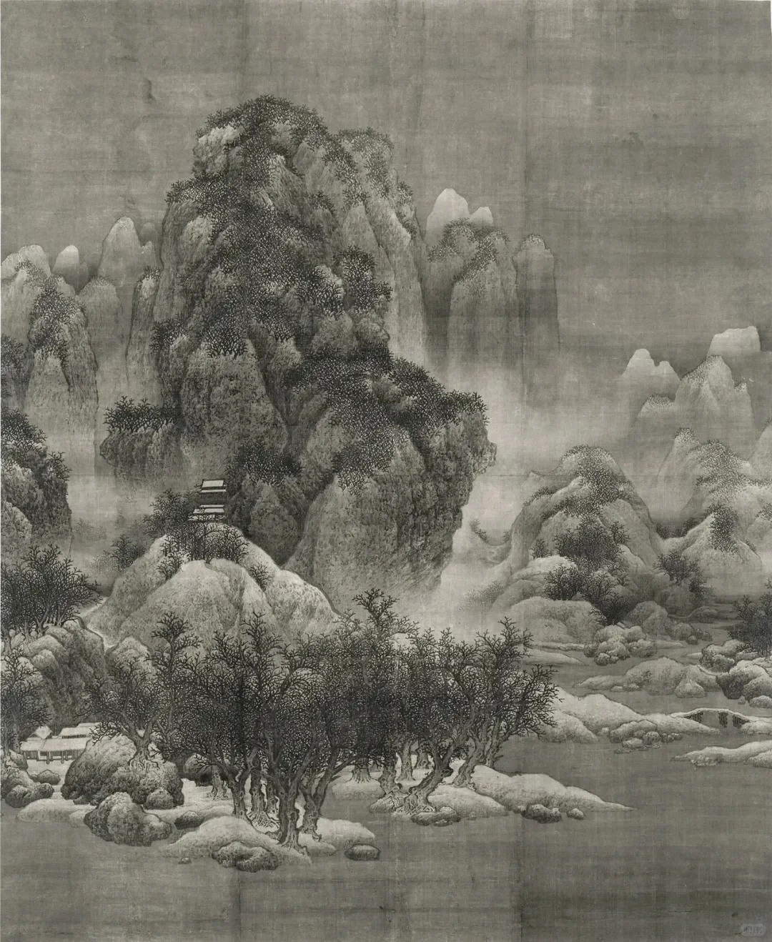 —这是范宽的代表作品之一采用了全景式构图