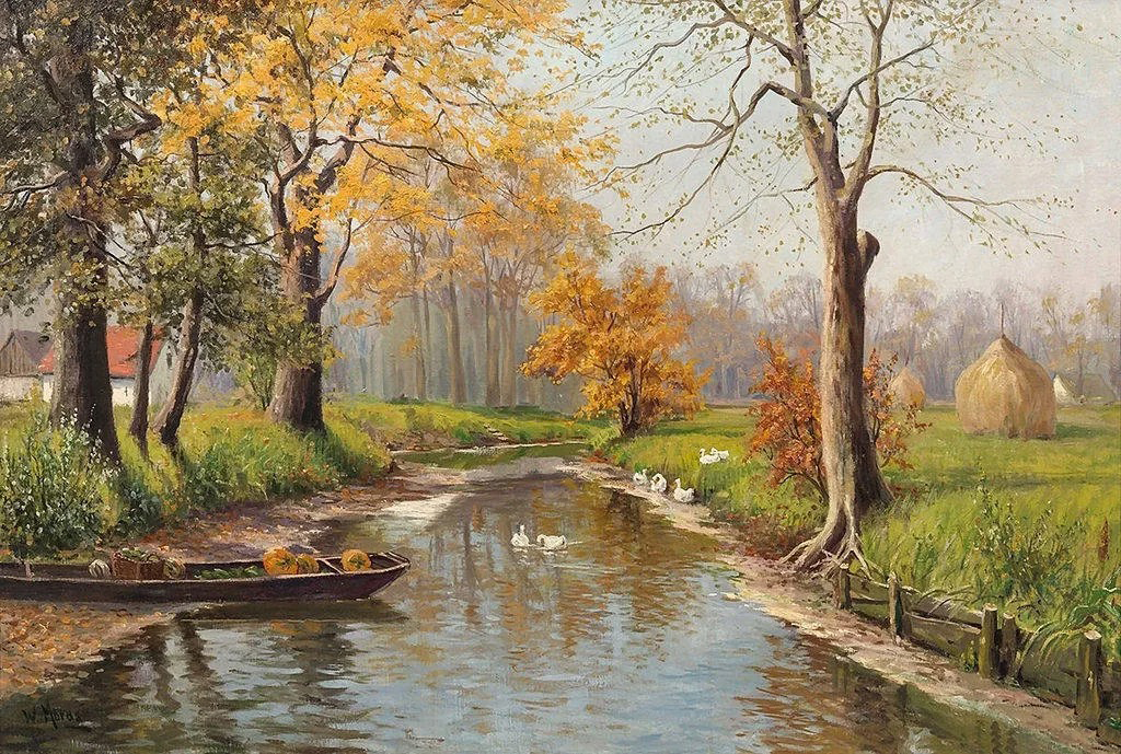 一抹田园风景油画