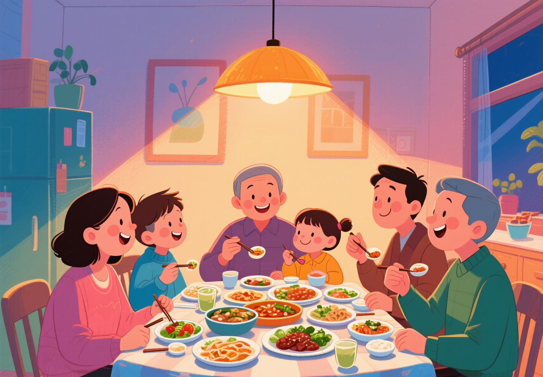 暖心图片家人在一起图片漫画一副从 家人朋友每周至少深度交流一次,能