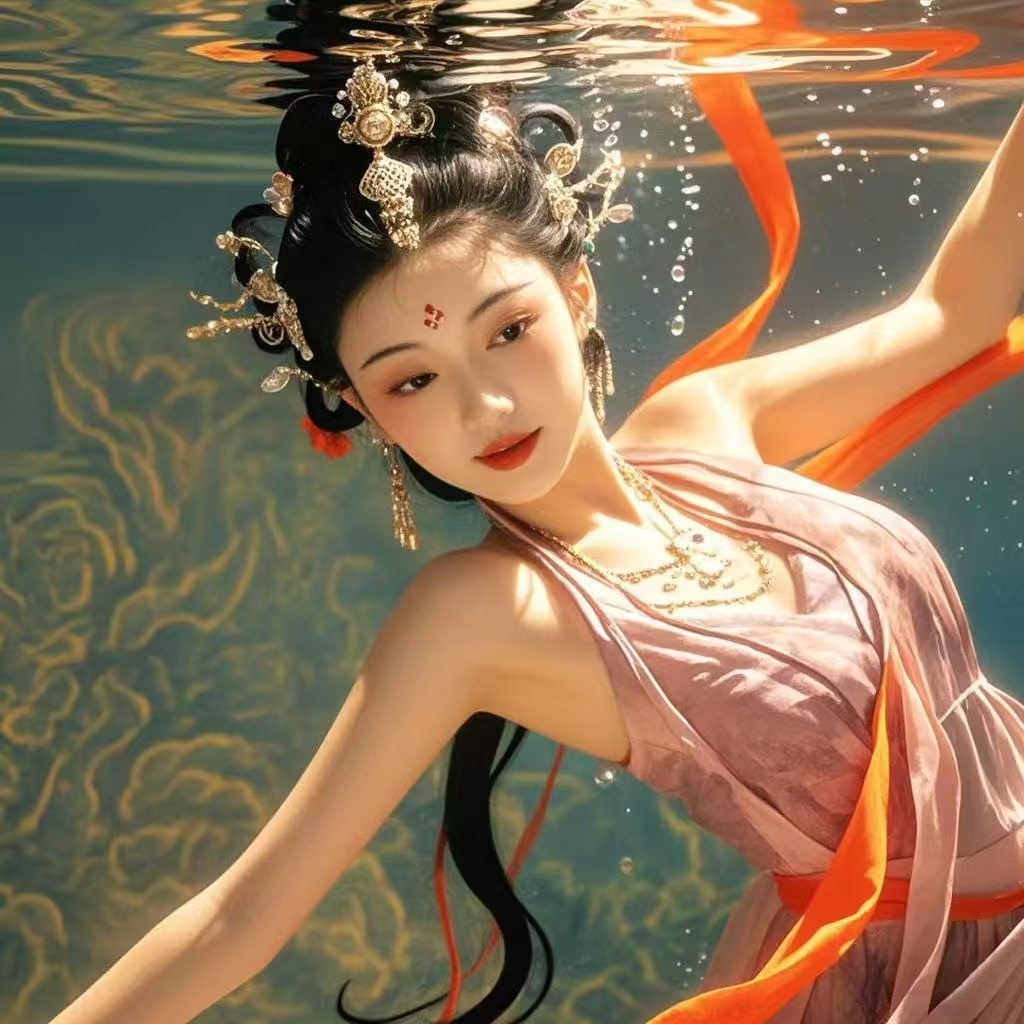 视觉惊艳的水下敦煌舞蹈,如同一幅流动的历史画卷,缓缓在碧波万顷的水