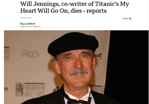 《泰坦尼克号》主题曲作者威尔·詹宁斯的离世使人们对他的音乐成就和
