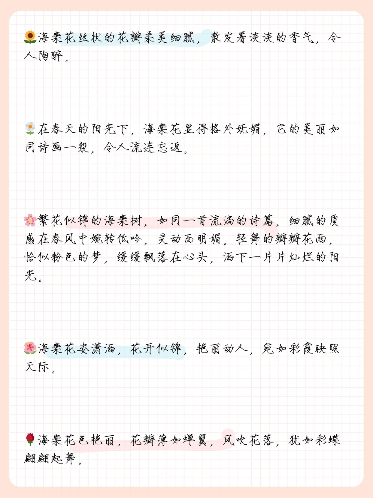 海棠花的诗篇:优美句子赏析