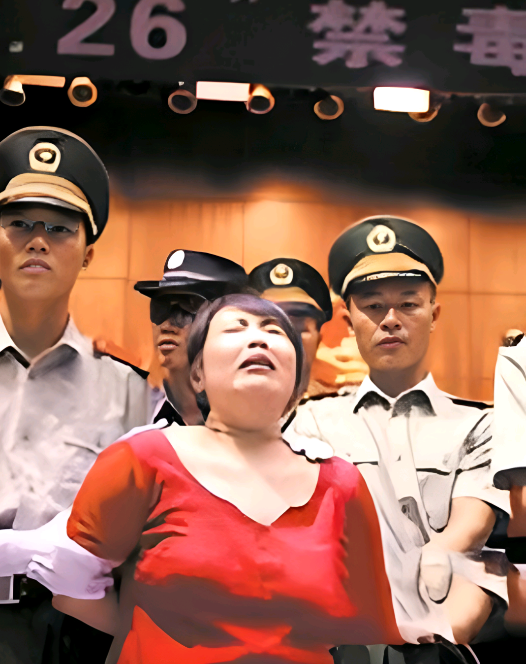 2003 年,将被押赴刑场的王雄英,画面中她脖子上锁