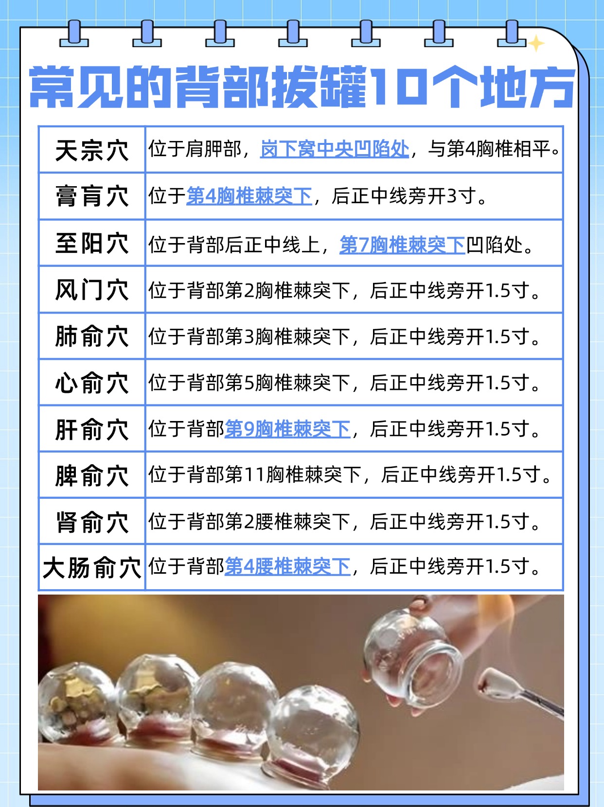 背部10个拔罐位置示意图
