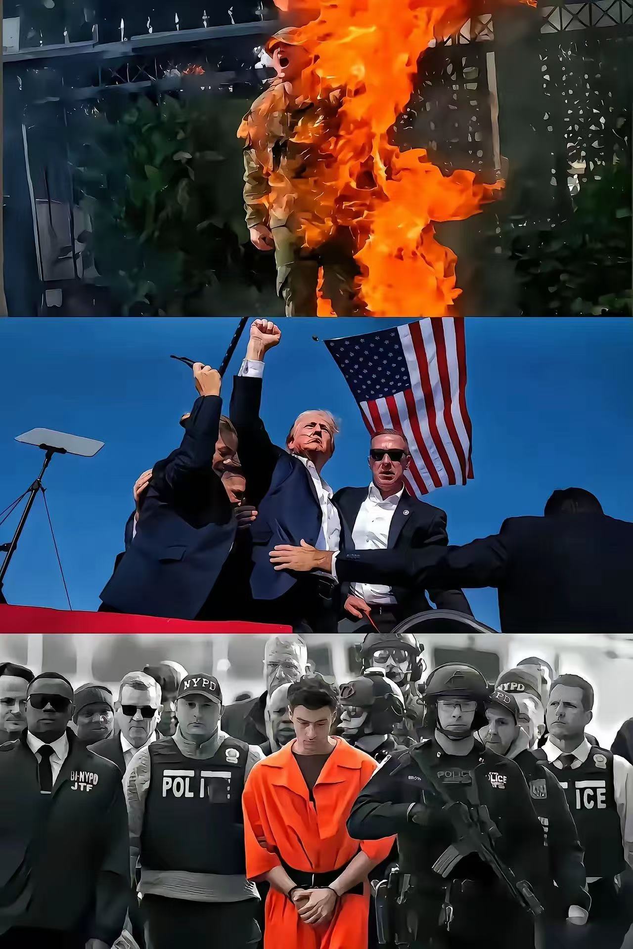 这三张照片可以说是美国去年的缩影 第一张是高喊解放巴勒斯坦在