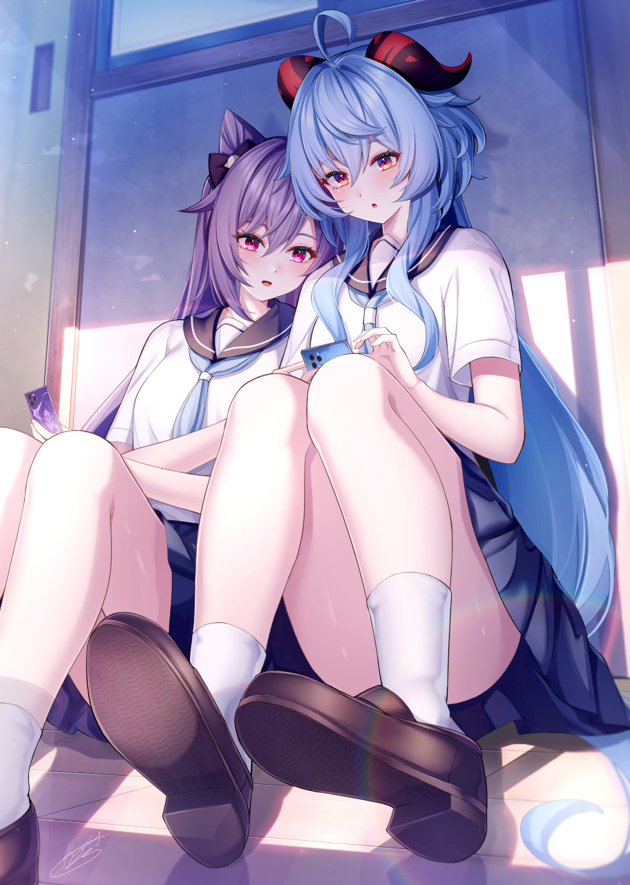 原神# 穿着jk制服的甘雨&刻晴