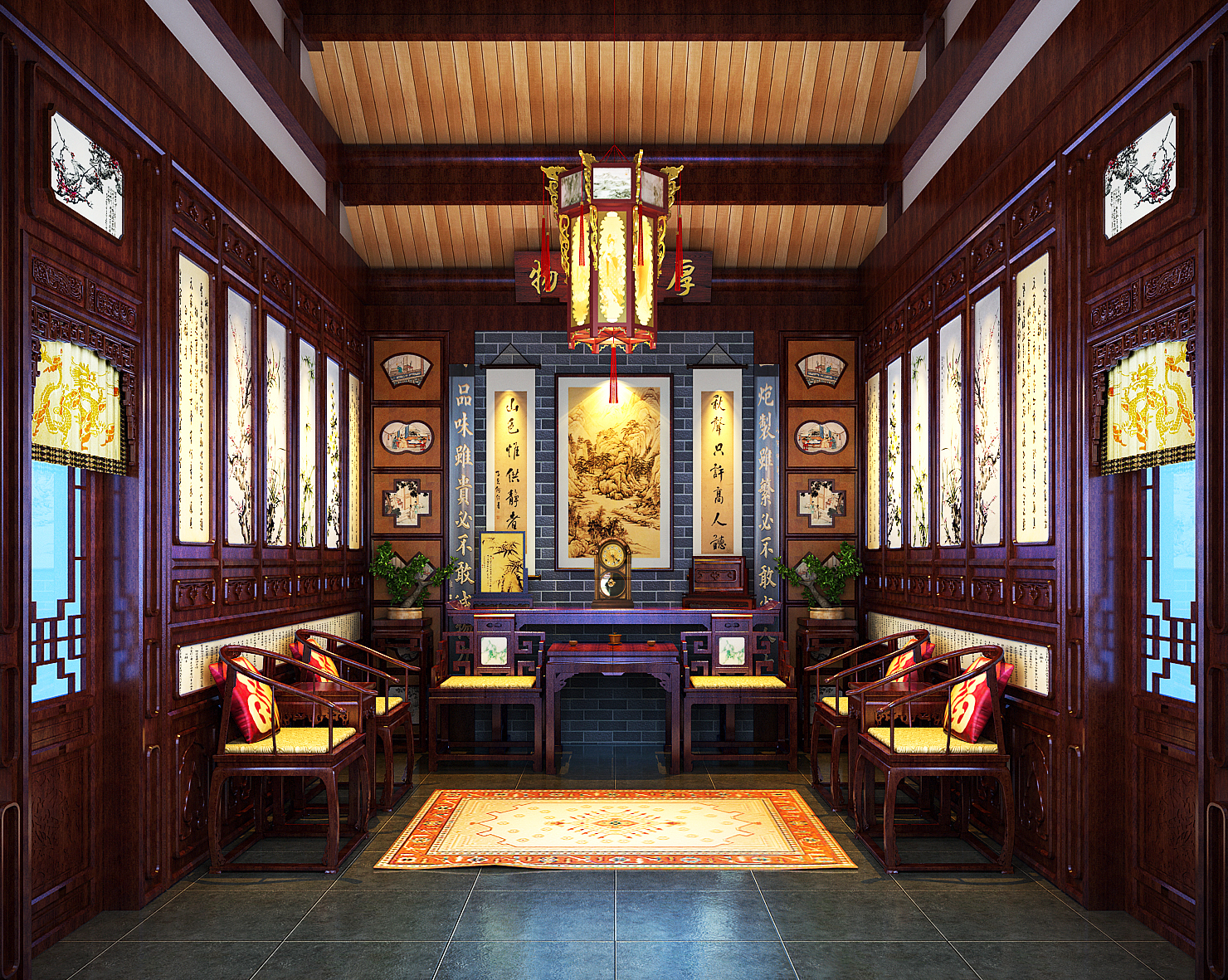 装修效果图大全祠堂室内装修效果图中式老宅古代老宅室内屏风图片红木