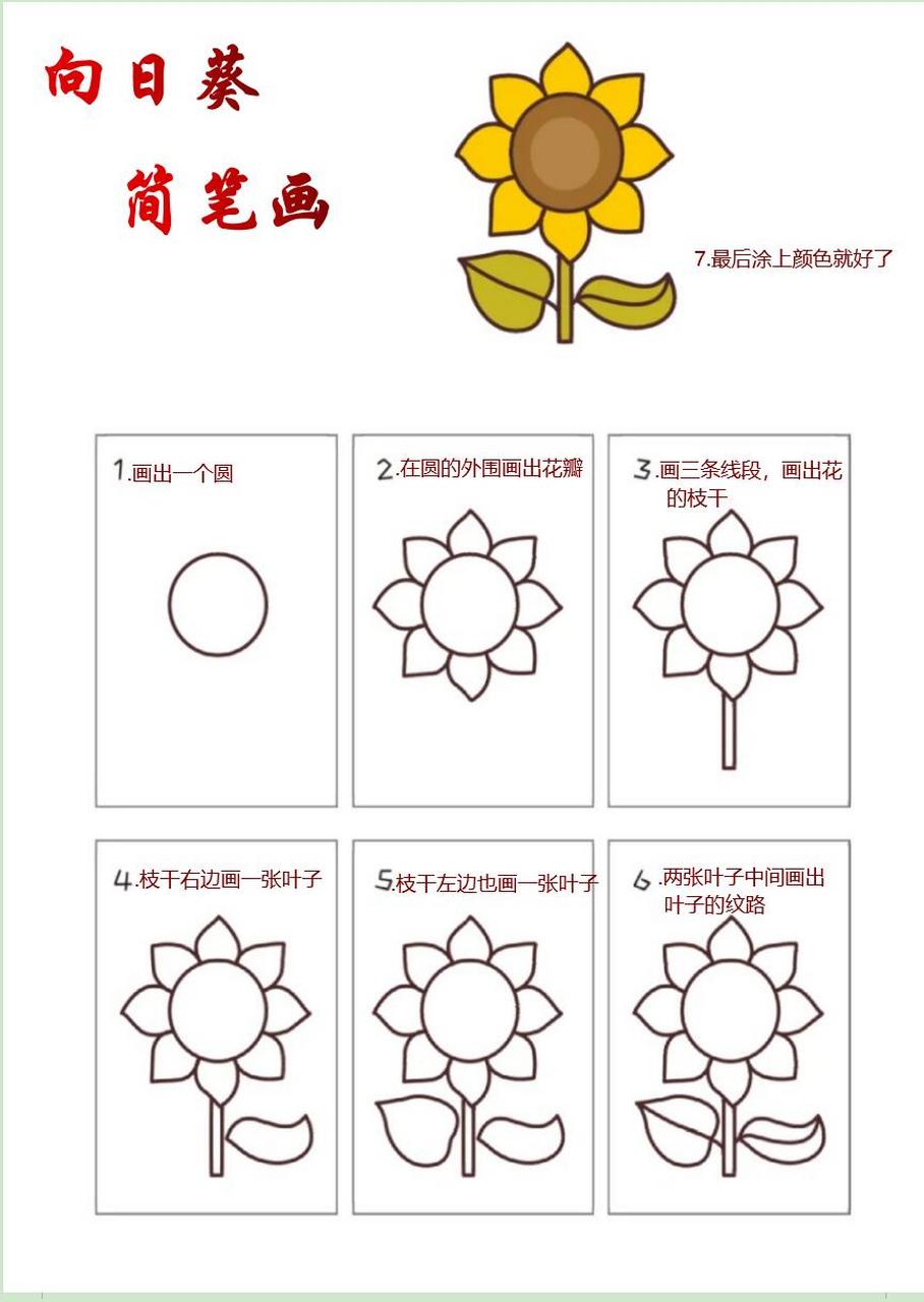 可爱向日葵的简笔画来咯,简单又好看  1.画出一个圆 2.