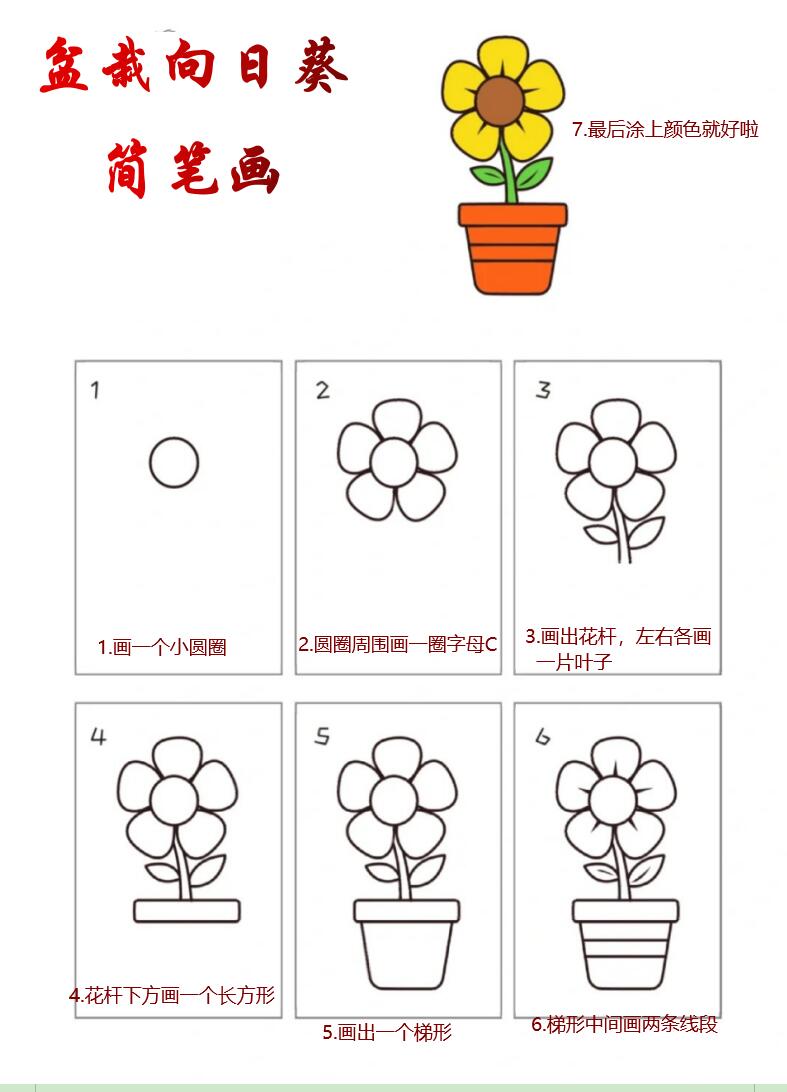 可爱盆栽向日葵的简笔画来咯,简单又好看  1.画一个小圆圈 2.