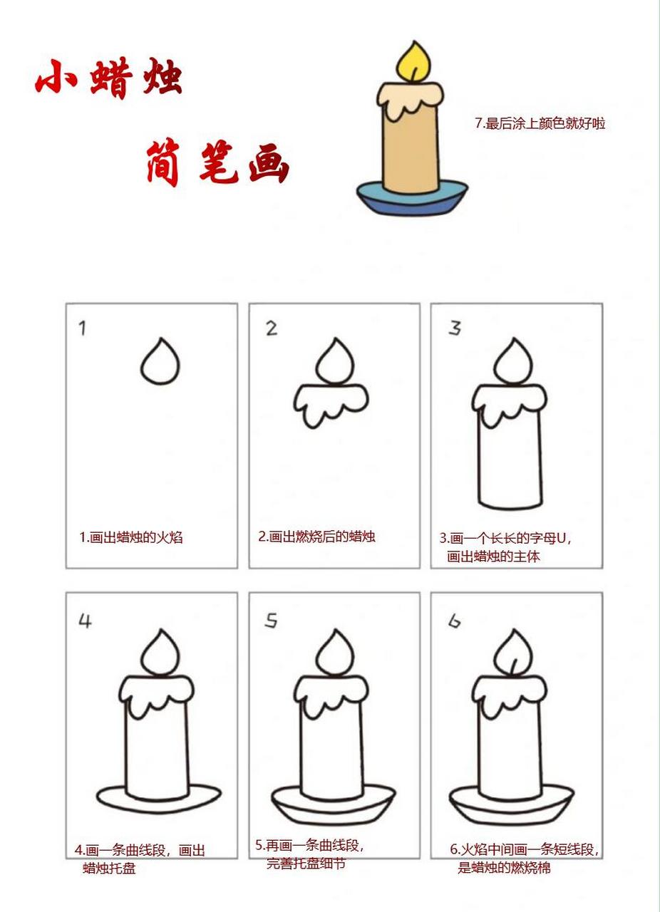 燃烧蜡烛的简笔画来咯,简单又好看  1画出蜡烛的火焰 2