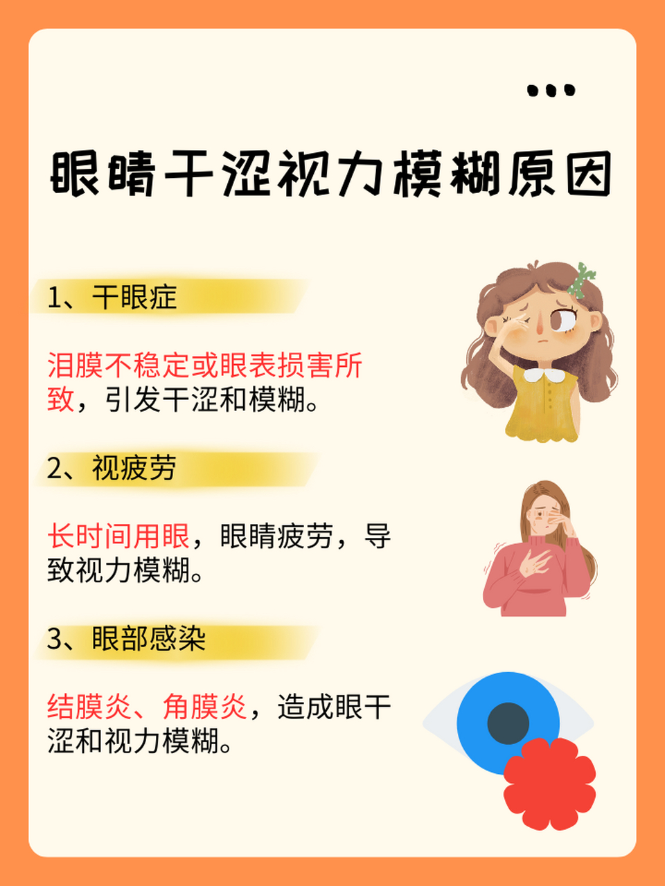 他走进诊所时告诉我,他最近常常感到眼睛干涩,视力也变得模糊不清