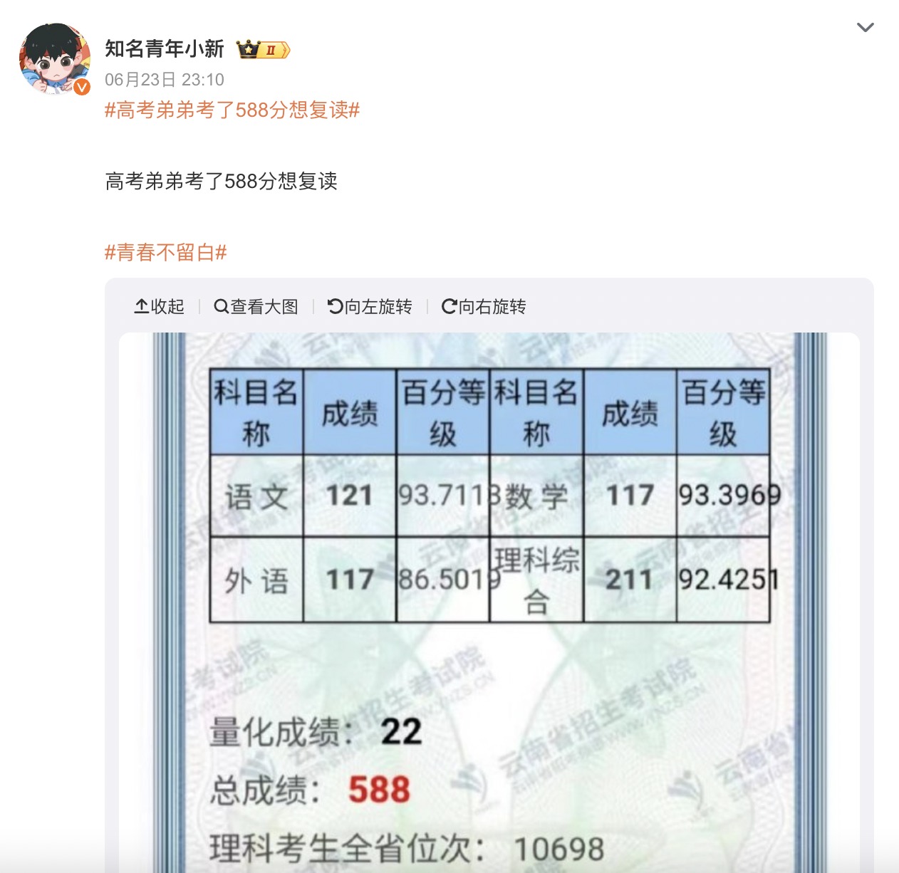 云南高考成绩单图片图片