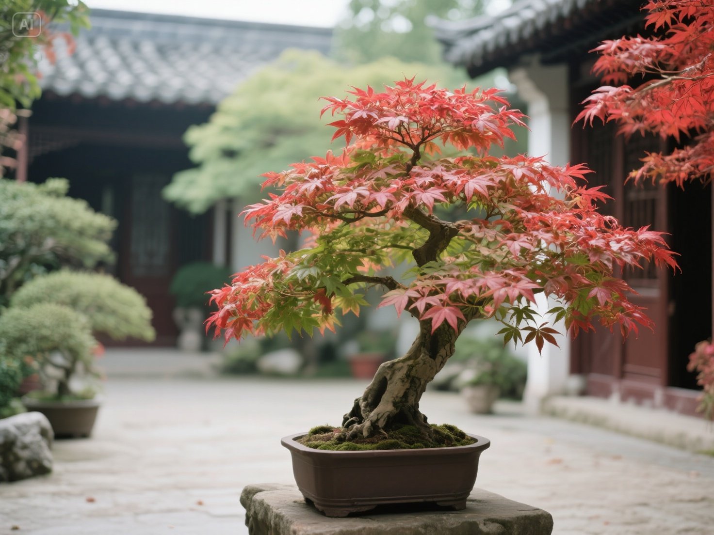 枫树裸根能活吗图片红枫树盆栽庭院造型红枫红枫卧干式盆景图片大全