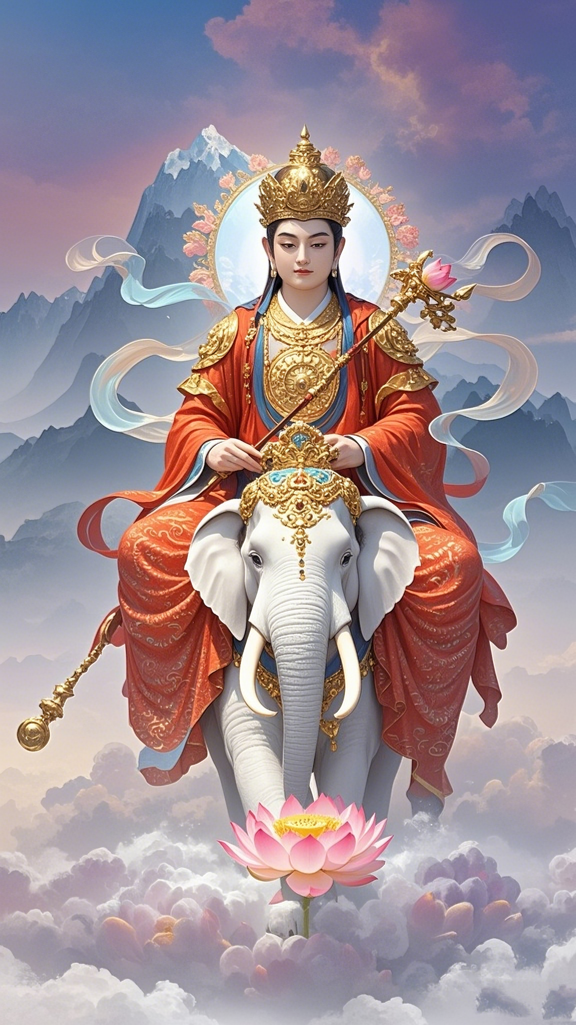 白象承福祥云绕,德慧双修渡众生; 心净则安福自至,慈悲常伴万事兴