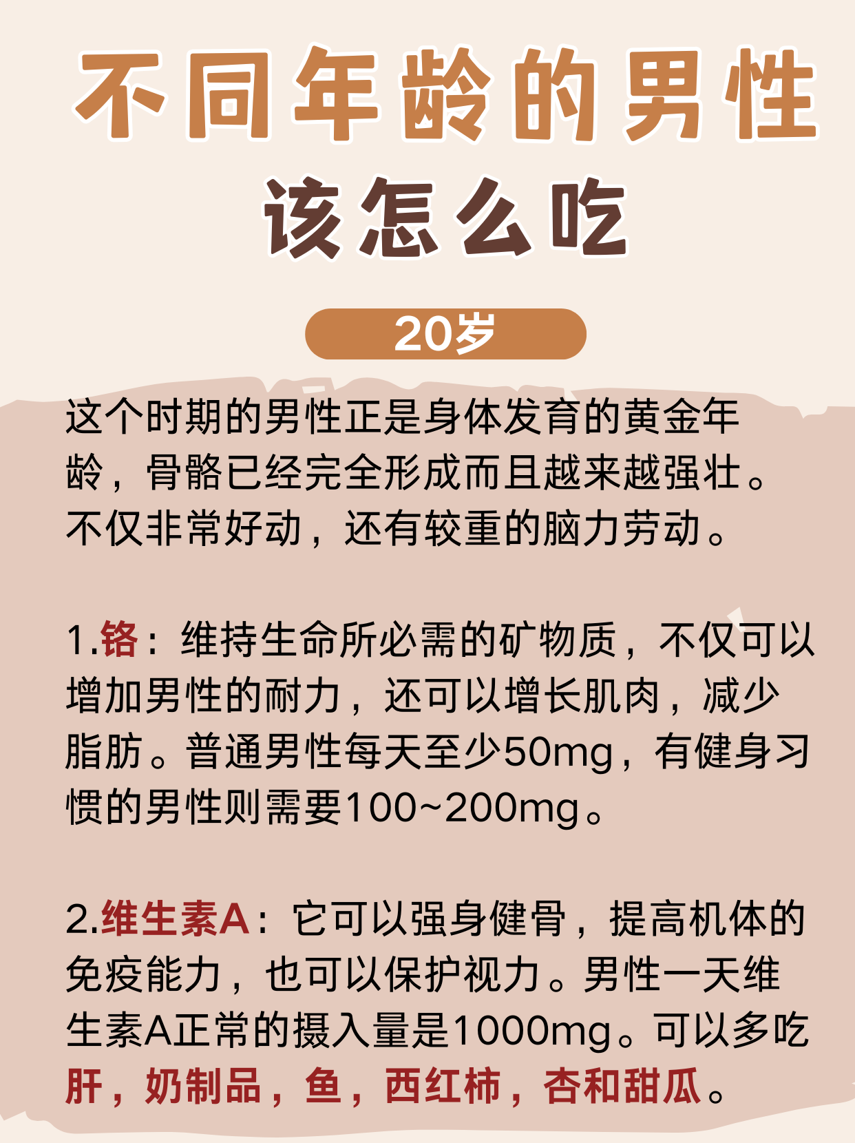 一起来看看不同年龄段的男性需要哪些营养素吧!