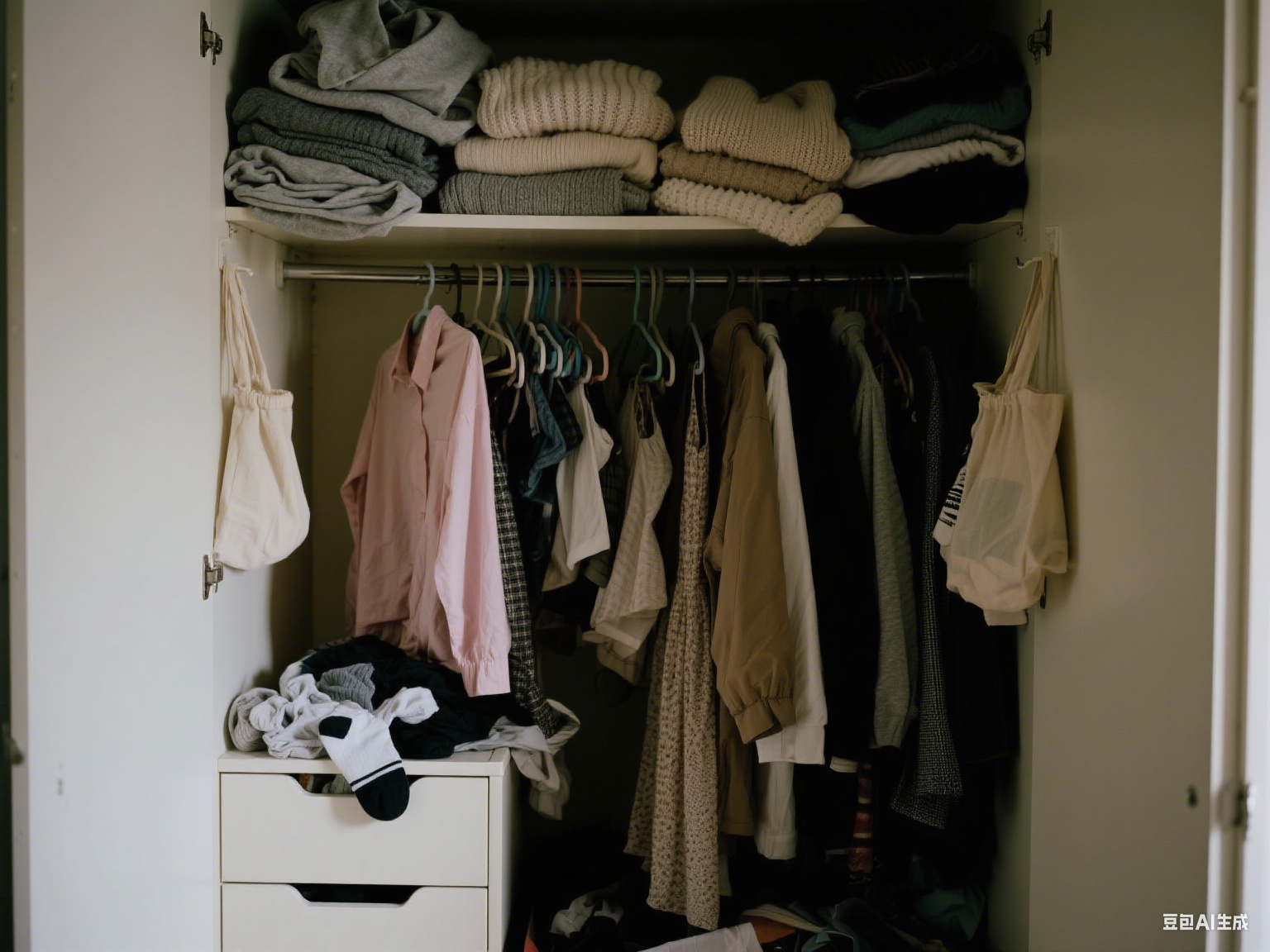 当季衣服挂着放,过季的用真空袋收,瞬间空出半柜