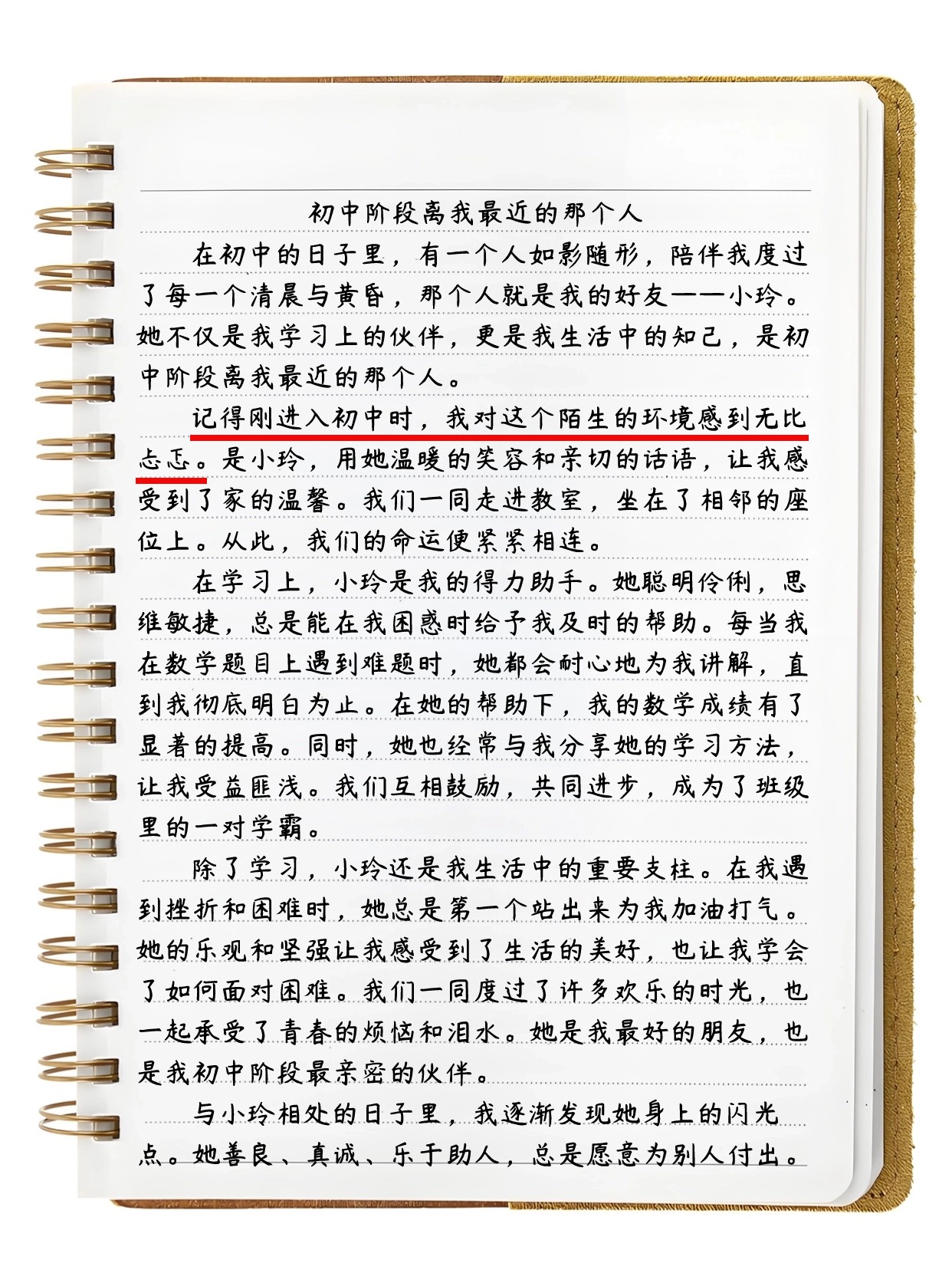 初中阶段离我最近的那个人作文