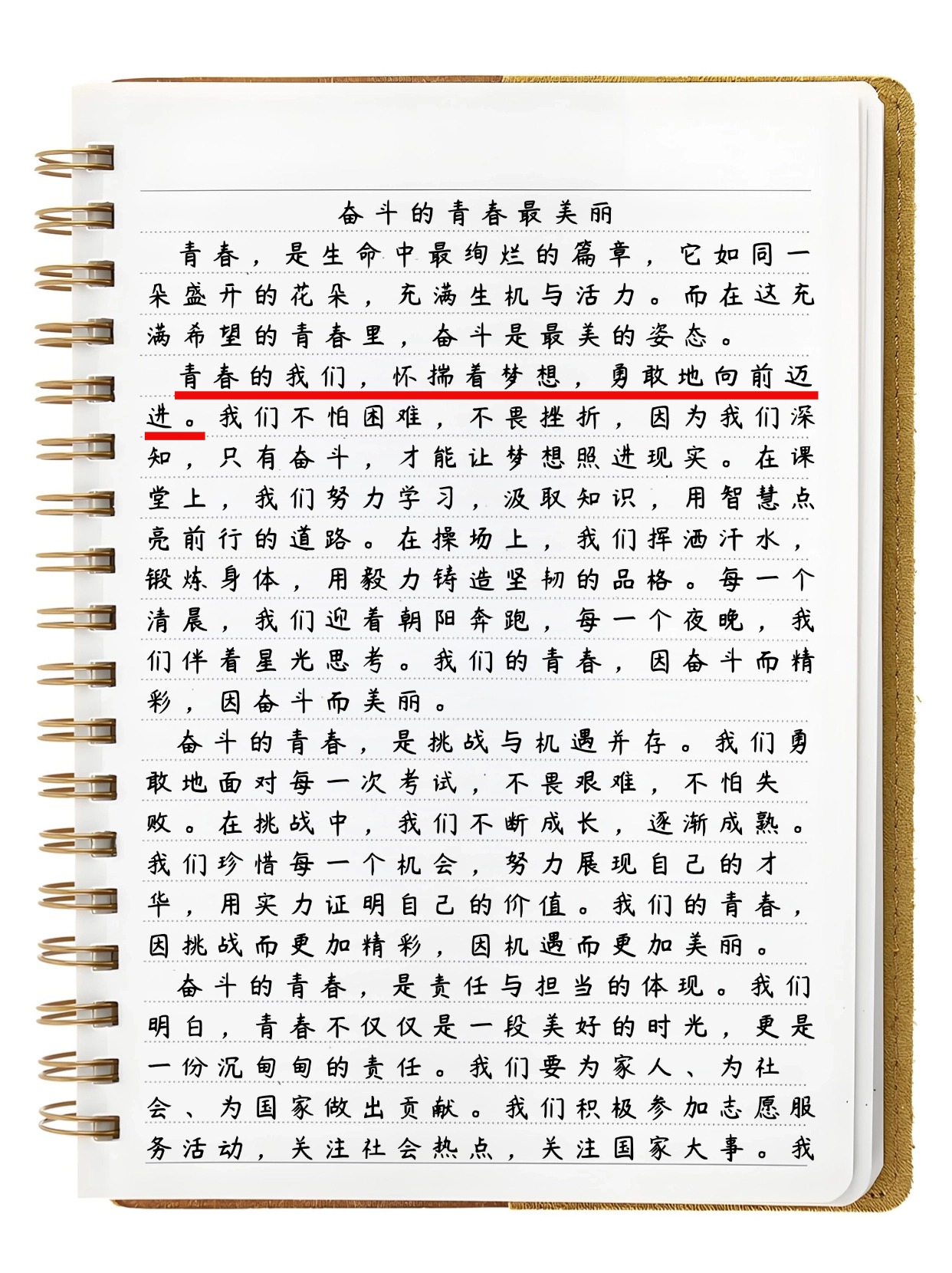 奋斗的青春最美丽   翻阅着学生们的作文,我仿佛看到了他们内心的热情