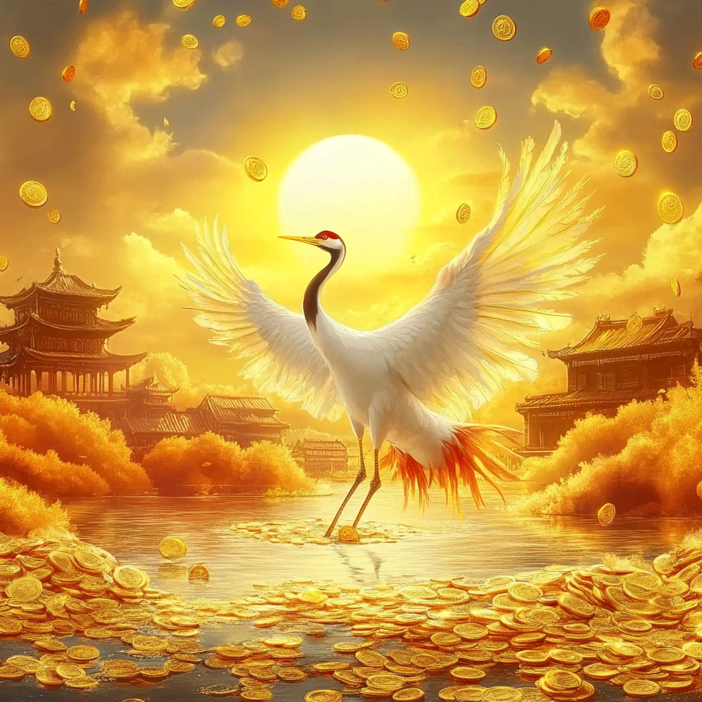 仙鹤踏金币,福运腾飞,事业步步高升!