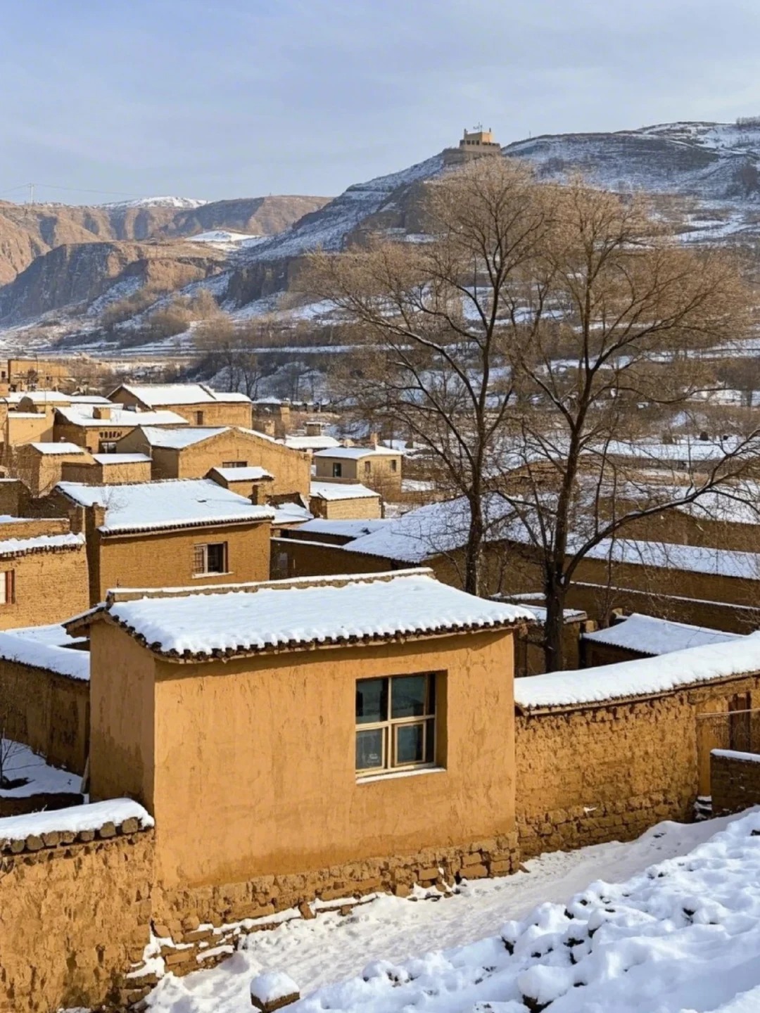 景西北冬季村庄图片西北孩子冬天张掖西北农村雪景甘肃老家的雪景图片