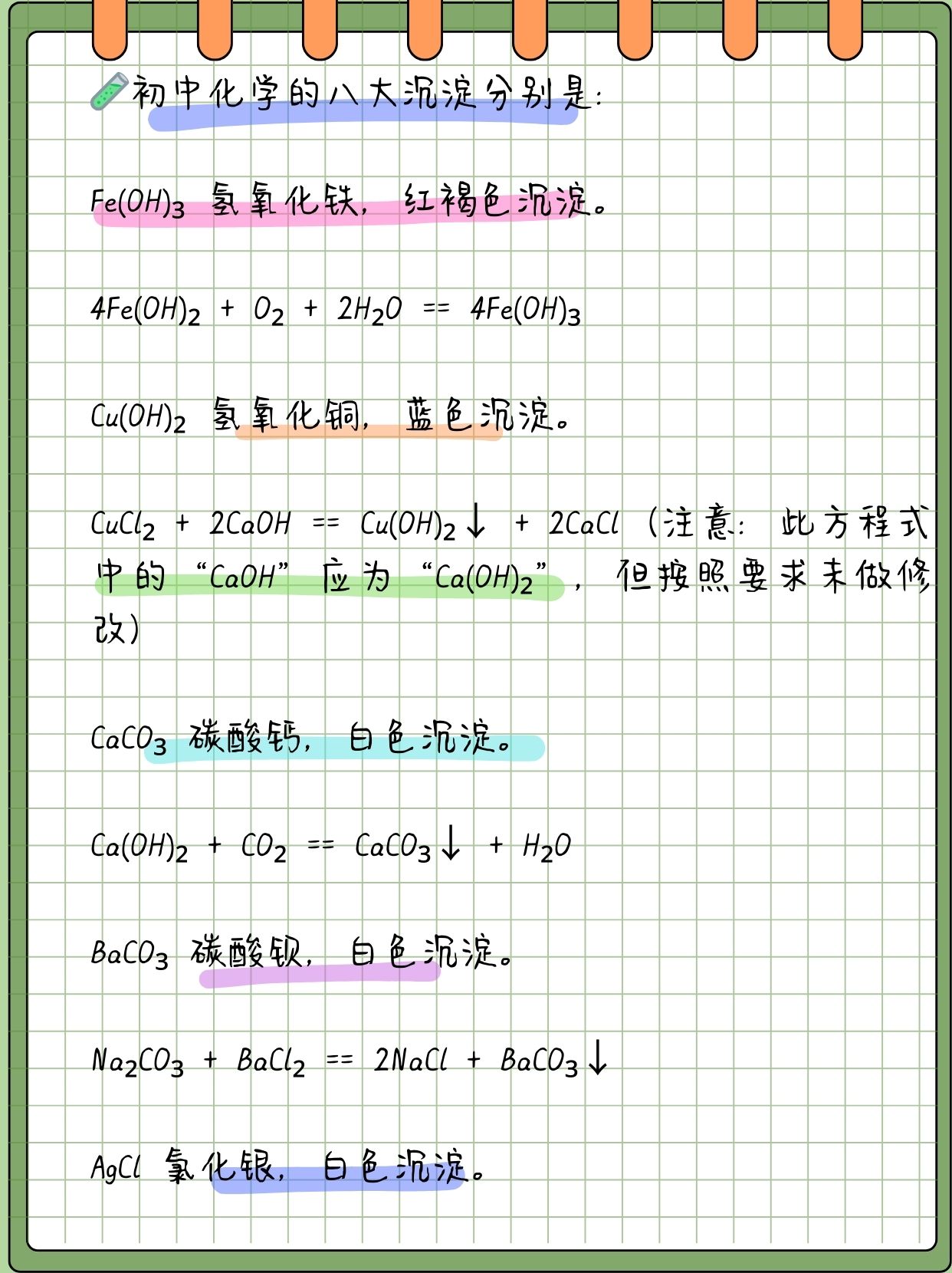 初中化学八大沉淀口诀:轻松记忆  晚上听到上初中的儿子咕噜咕噜的在