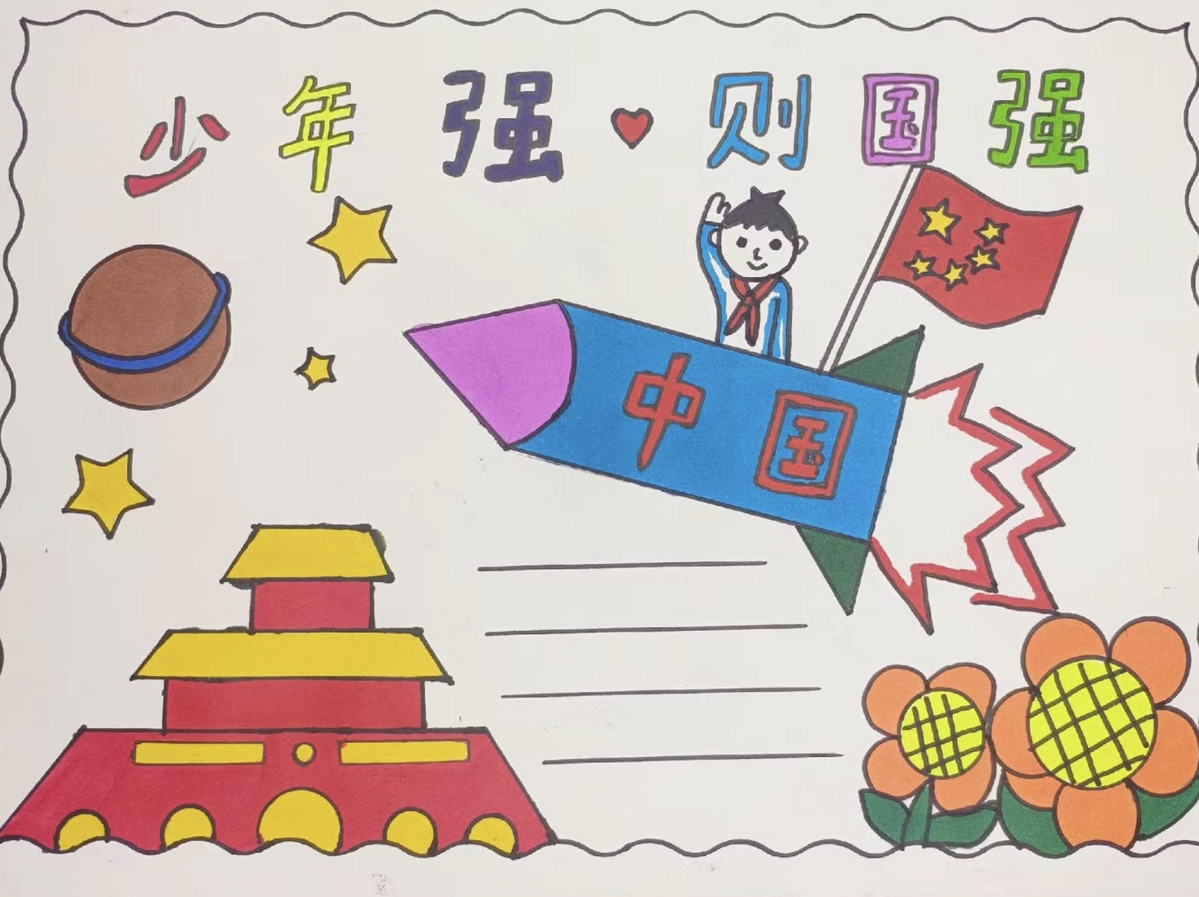 提起大国崛起,那非中国莫属了,我就建议他画一画自己的祖国,展现一