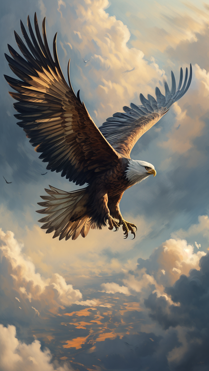 在广袤无垠的蓝天之上,一只雄鹰如诗如画地翱翔.