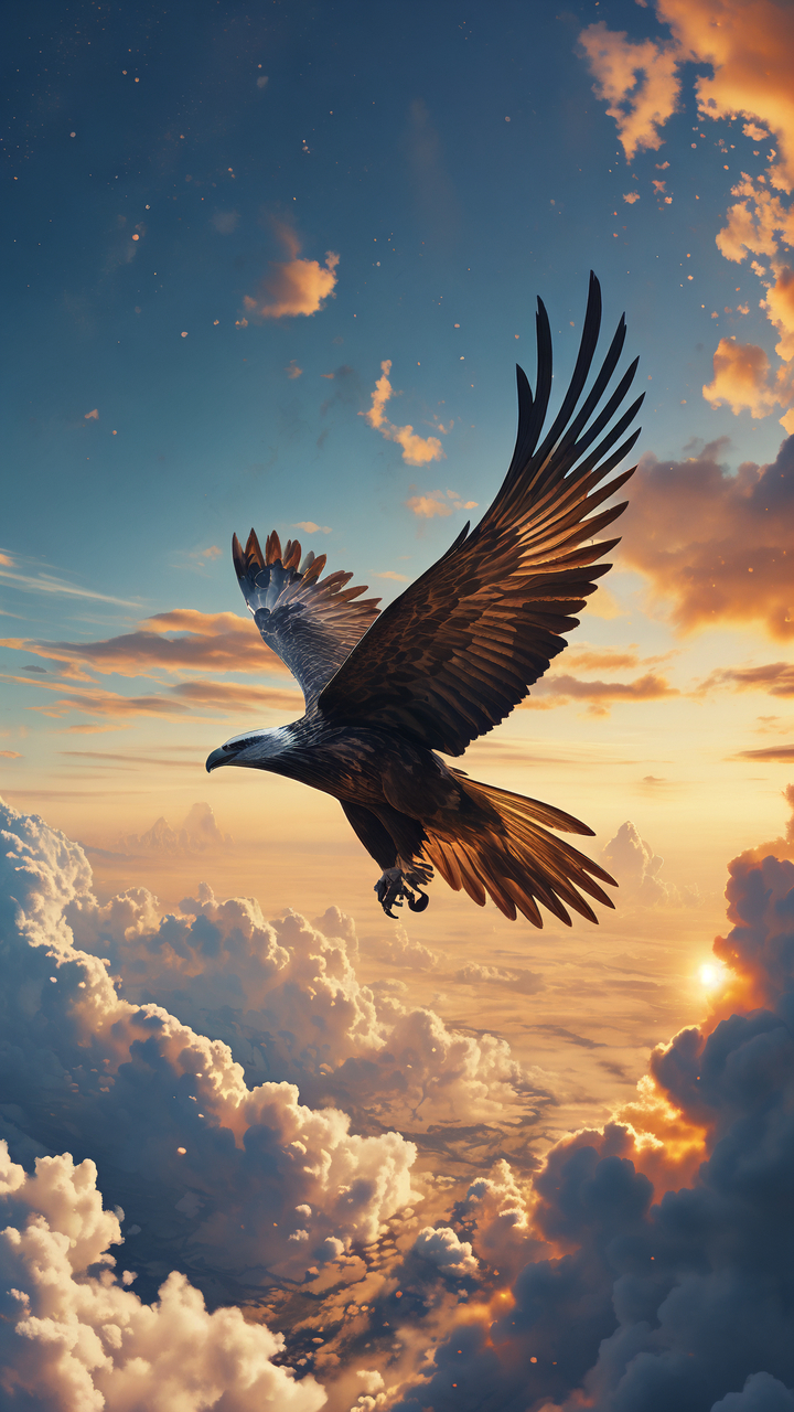 在广袤无垠的蓝天之上,一只雄鹰如诗如画地翱翔.