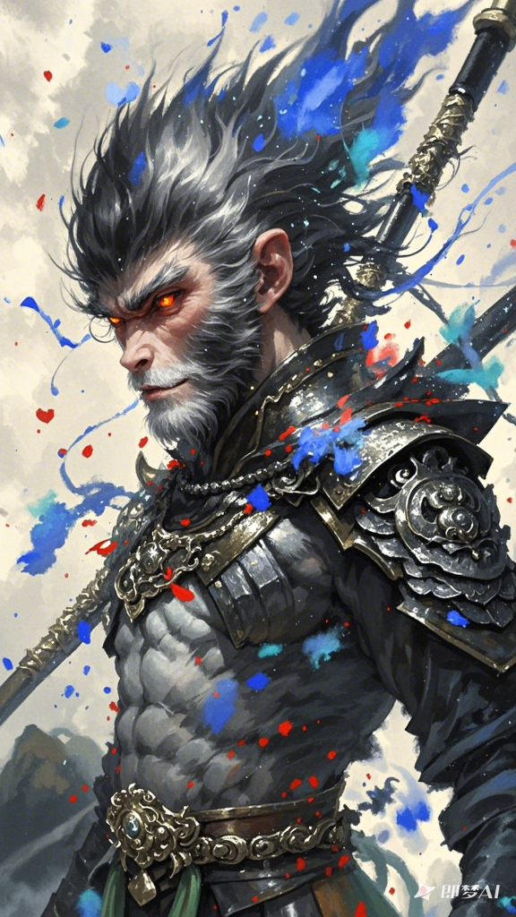 黑神话系列中的孙悟空,其侧面特写半身照,宛如一幅穿越时空的梦幻织锦