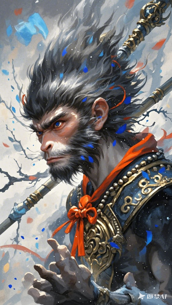 黑神话系列中的孙悟空,其侧面特写半身照,宛如一幅穿越时空的梦幻织锦