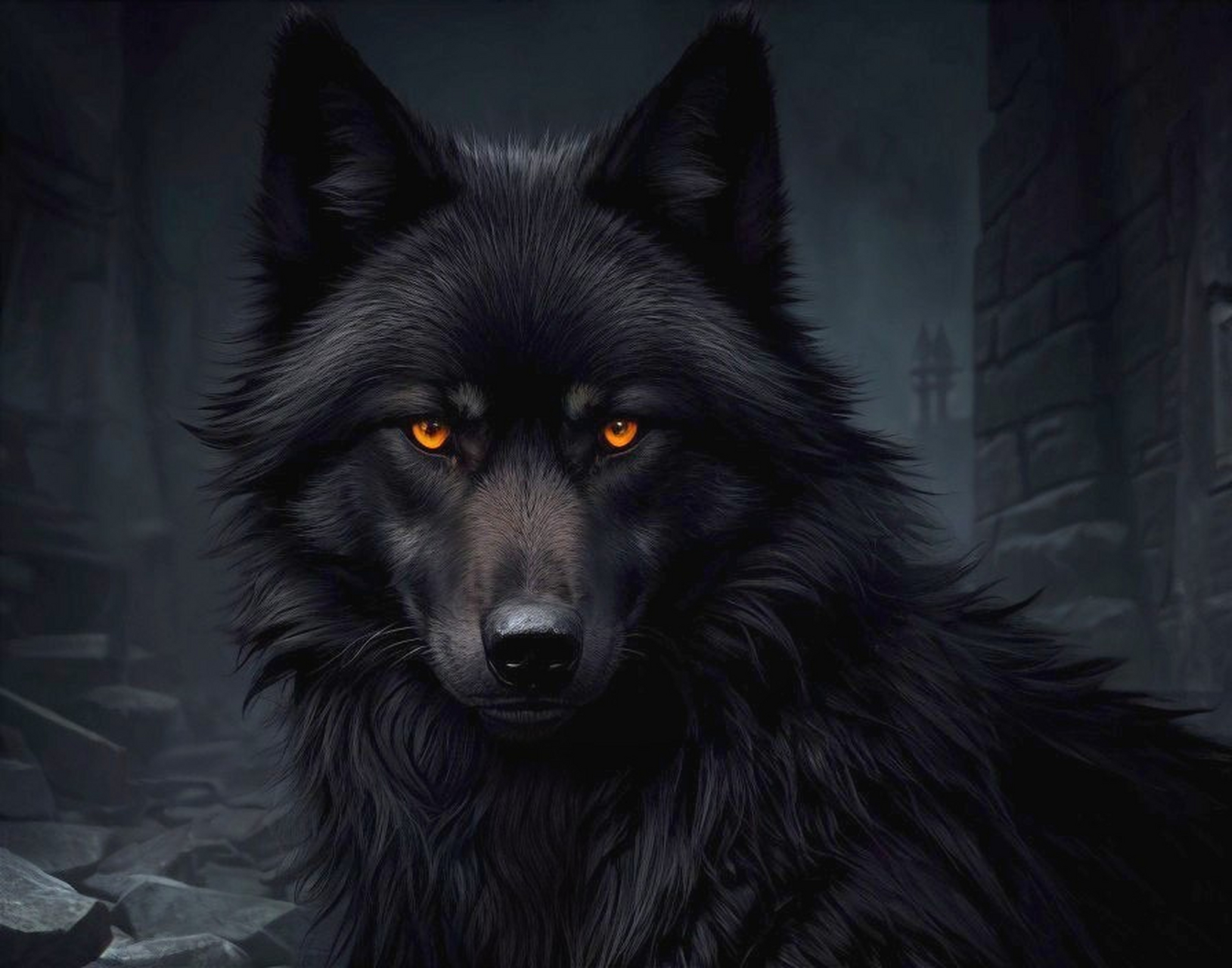 狼的眼睛在黑暗中闪烁着红色的光芒,它们像两颗寒星,冷冷地注视着前方