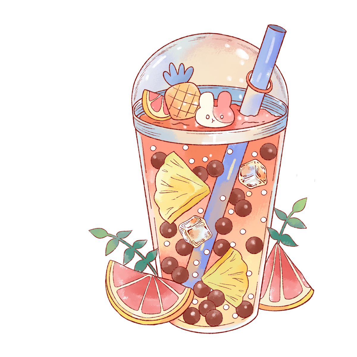 这组夏日水果波波饮插画素材 直接把清凉感拉满