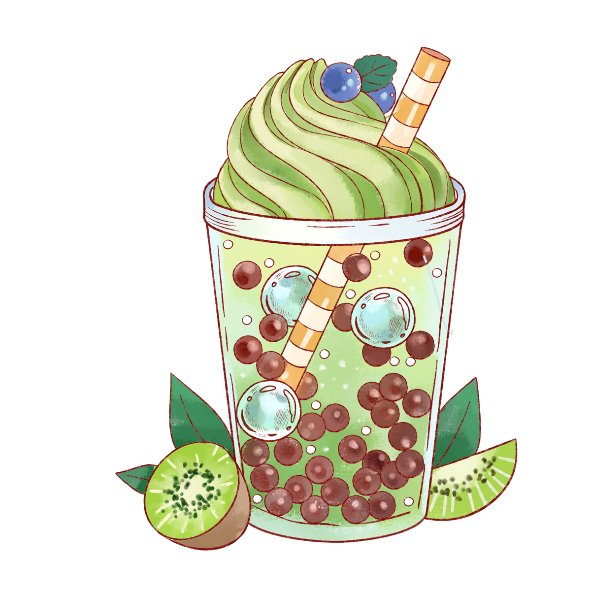 这组夏日水果波波饮插画素材 直接把清凉感拉满