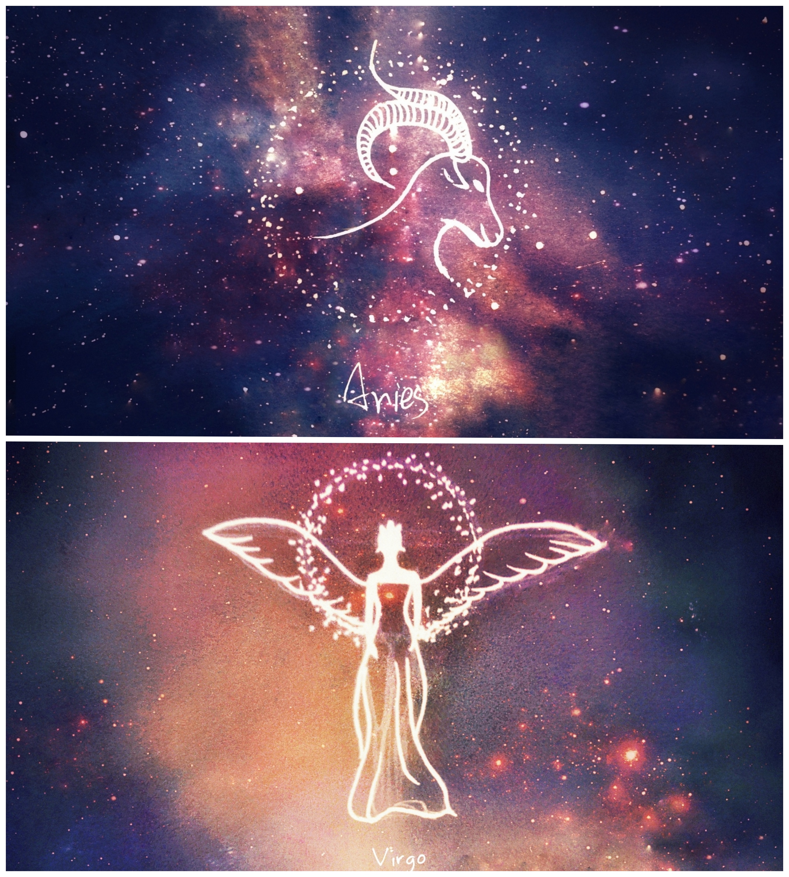 女生 星空梦幻星座 插画十二星座专属星空壁纸摩羯女卡通符号天秤座