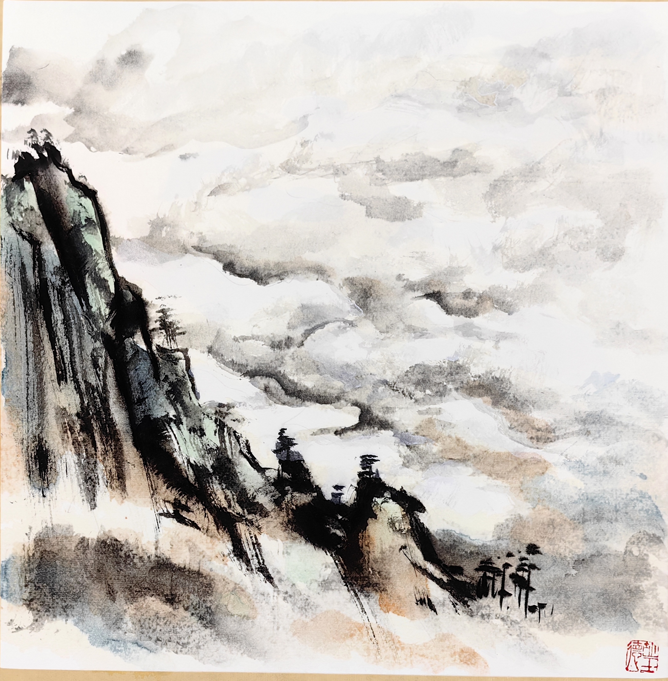 胡玉德老师以细腻笔触和丰富墨色绘山水云雾,作品展现自然之美,运用多