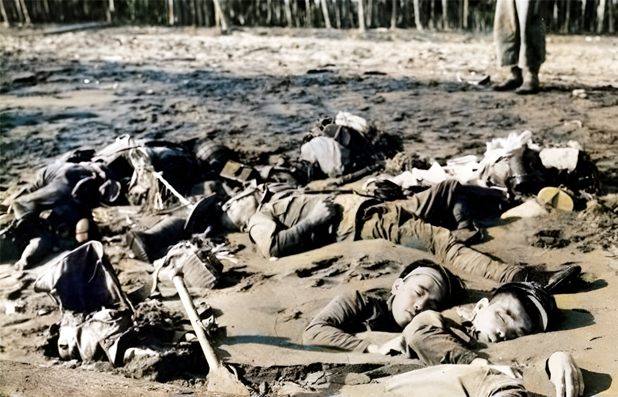 1943年,瓜达尔卡纳尔岛战役后,海滩上横七竖八地躺着大量的日军尸体
