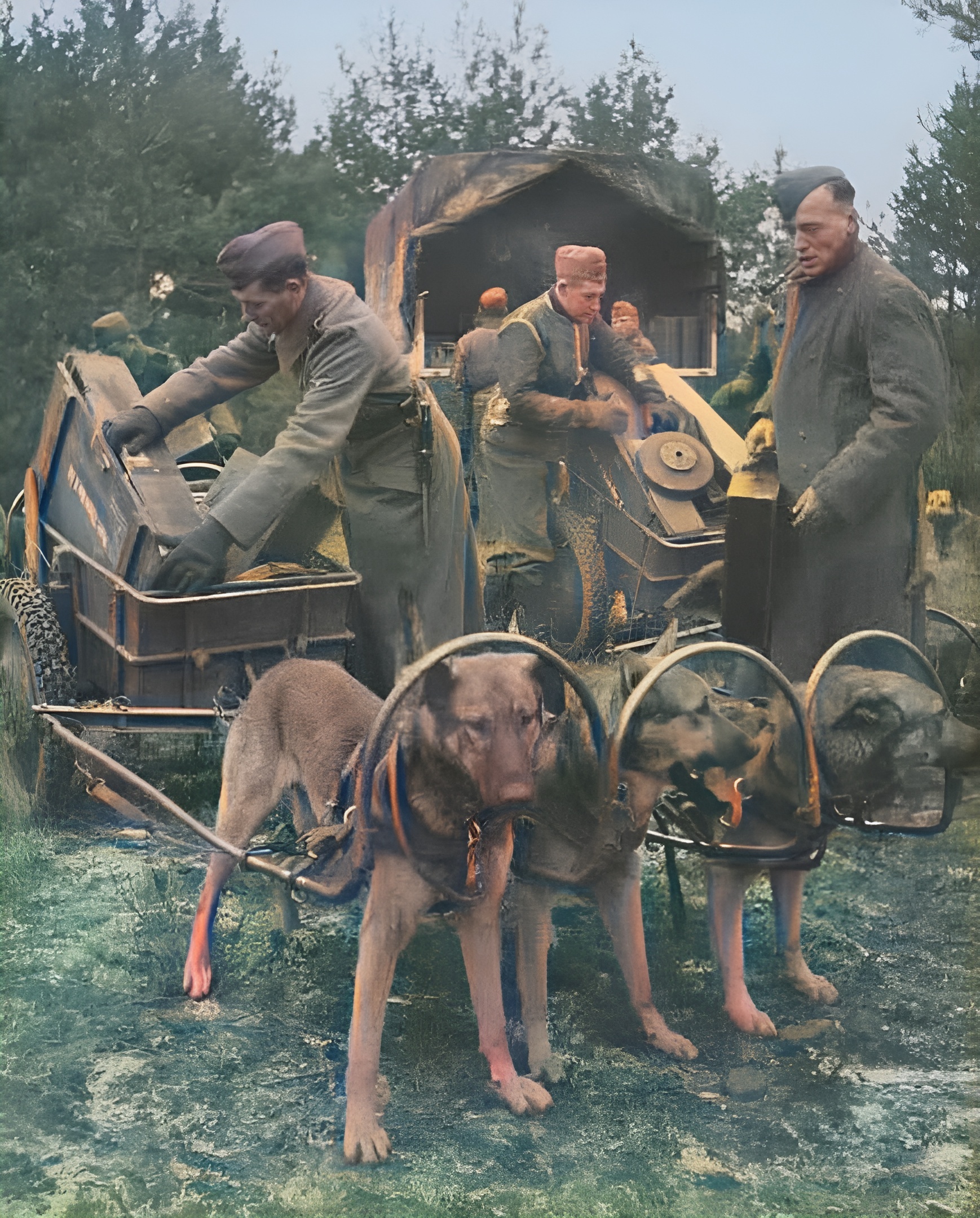 这是1943年二战期间德军使用狗拉车运送弹药