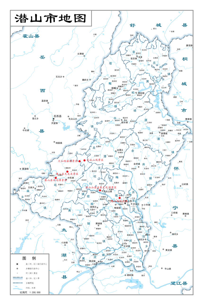 全国2844个县级行政单位地图第二弹-安徽省安庆市潜山市,潜山市总面积
