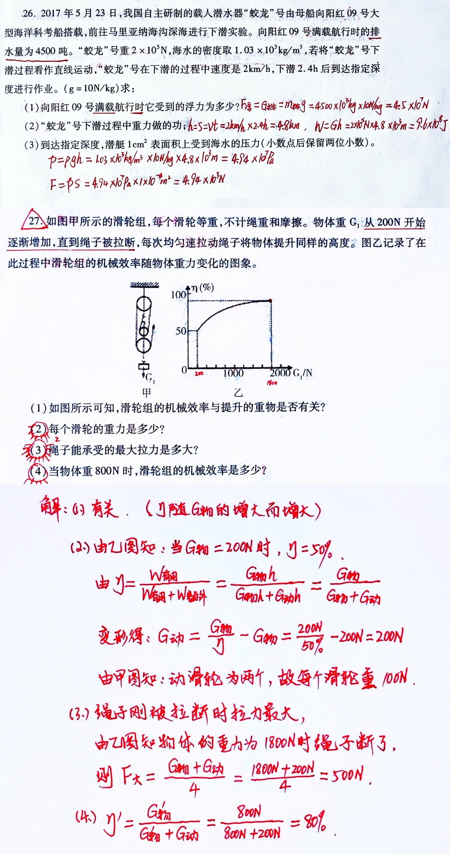 纵坐标是滑轮组的机械物理题初中物理题初中物理难题物理题目初一物理