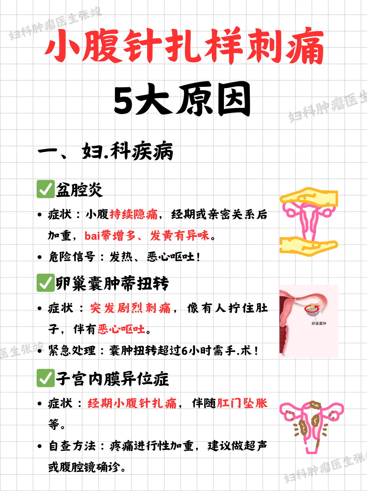 症状:小腹持续隐痛,经期或亲密关系后加重,bai带增多