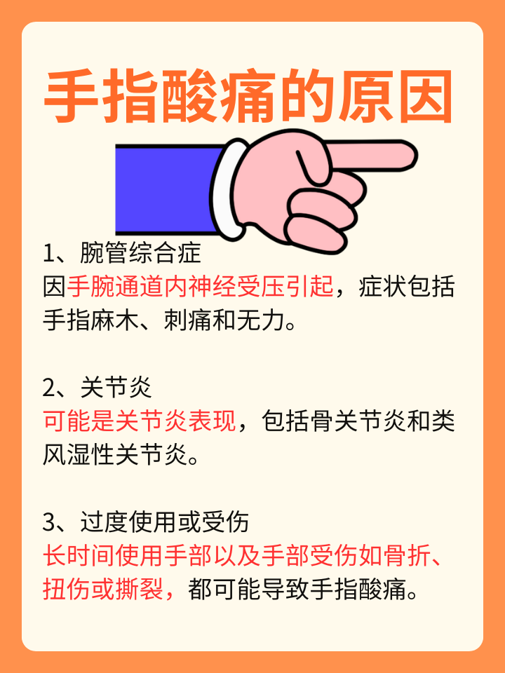 手指酸痛是一种常见的症状,那么,这种不适感是由什么原因引起的呢?