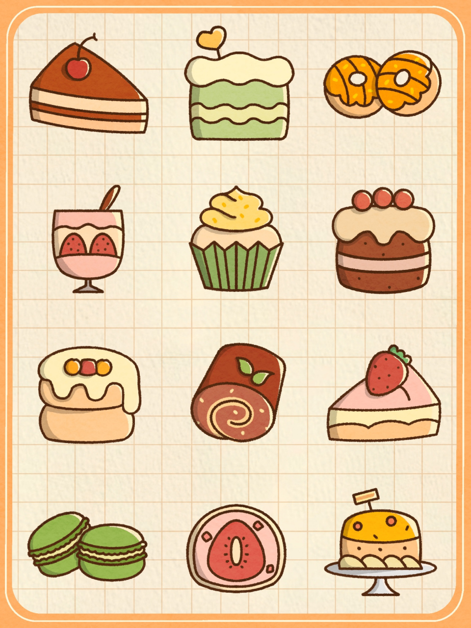简笔画教程之美味的蛋糕甜点~[心] 慕斯,千层,大福,马卡龙,甜甜圈.