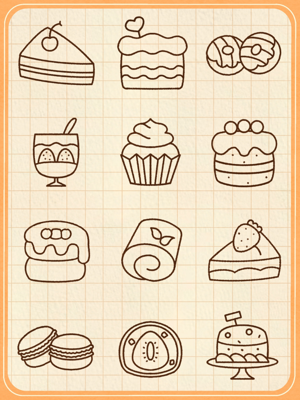 简笔画教程之美味的蛋糕甜点~[心] 慕斯,千层,大福,马卡龙,甜甜圈.
