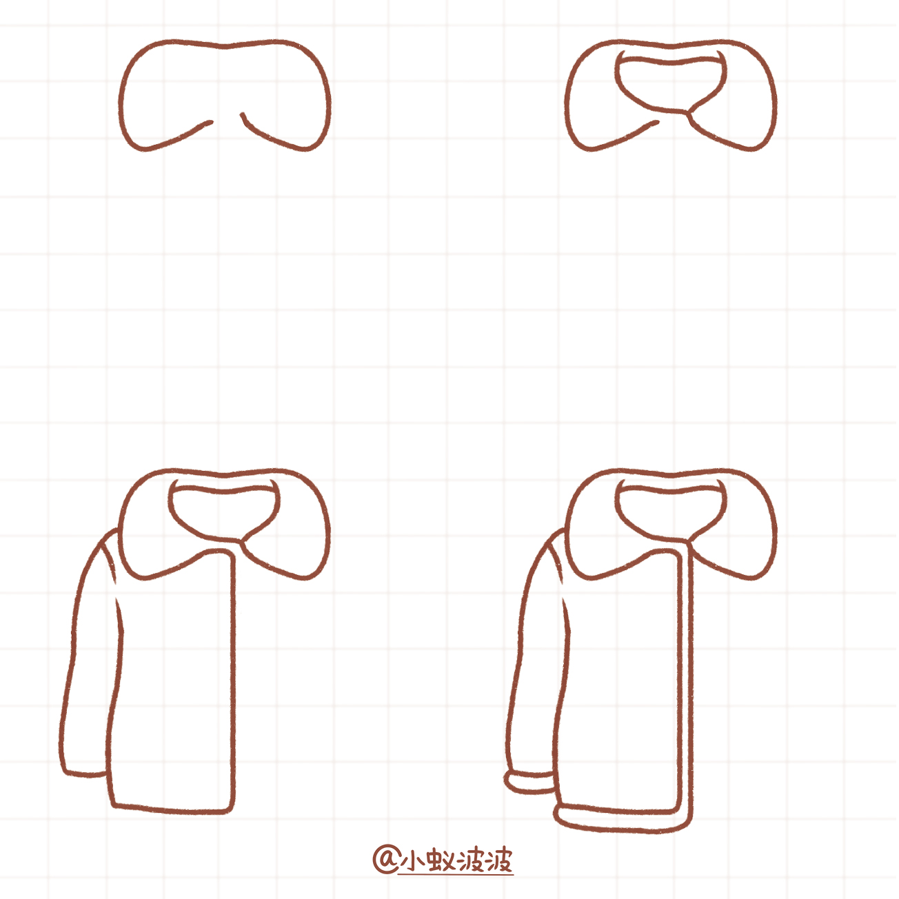 用点线的画法,将领子改成毛茸茸的样 外套简笔画衣服怎么画大衣