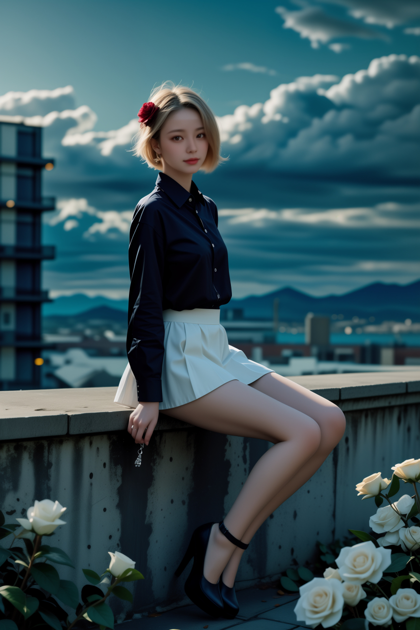 ai美女图片# #美女# #ai美女壁纸# 	街道上,一位短发少女身穿吧色