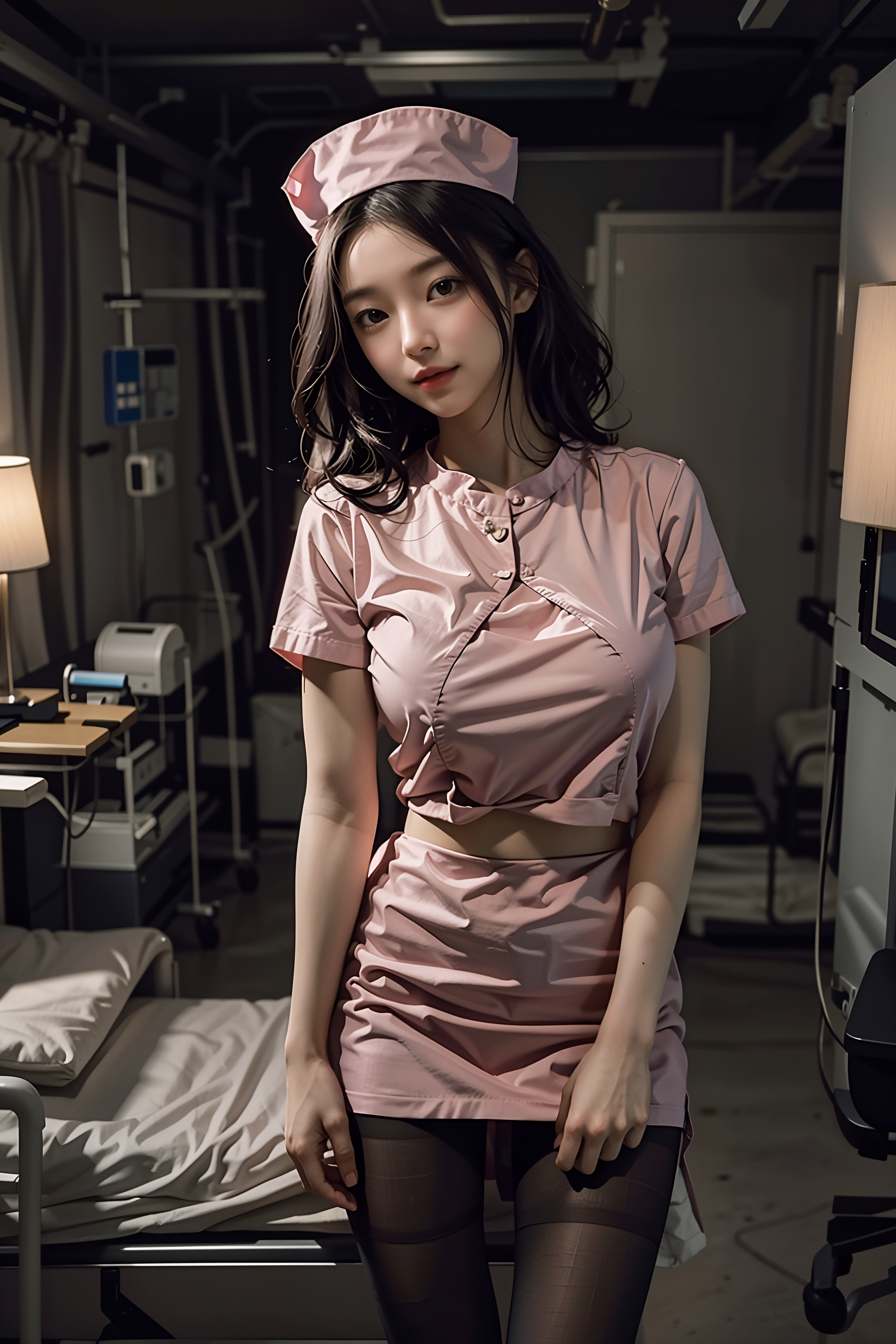 美女# #ai美女壁纸# 	在儿科病房,一位穿着粉色护士服的美女正陪伴着