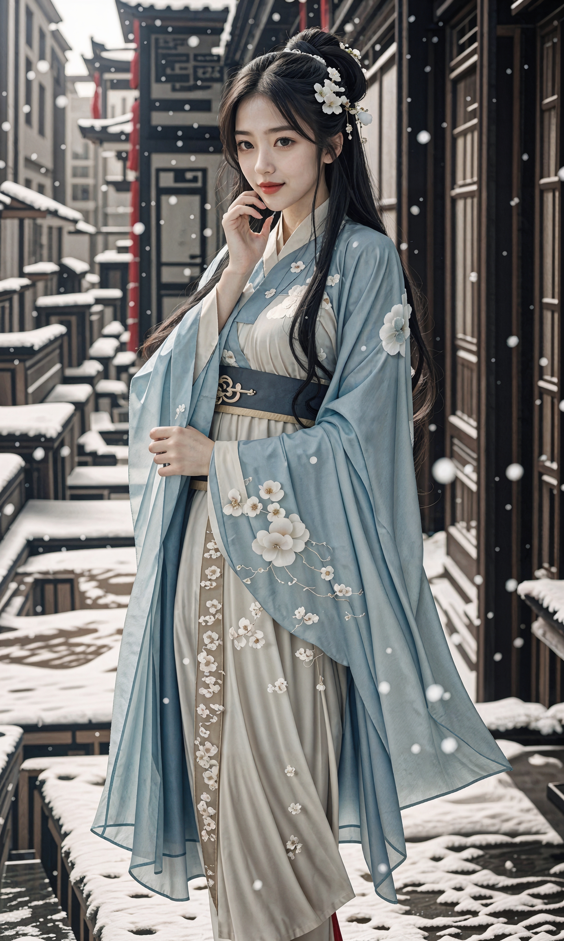 壁纸古风ai生成古装汉服图片白色的汉服古装美女在雪景图片古风美女ai